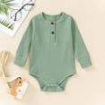 thumbnail image 2 of UAMVSH Infant Ribbed Knitted Baby Bodysuits Girls Boys Long Sleeve Button Romper Jumpsuits Comfy Solid Toddler Clothes(3-6 Months,Green), 2 of 3