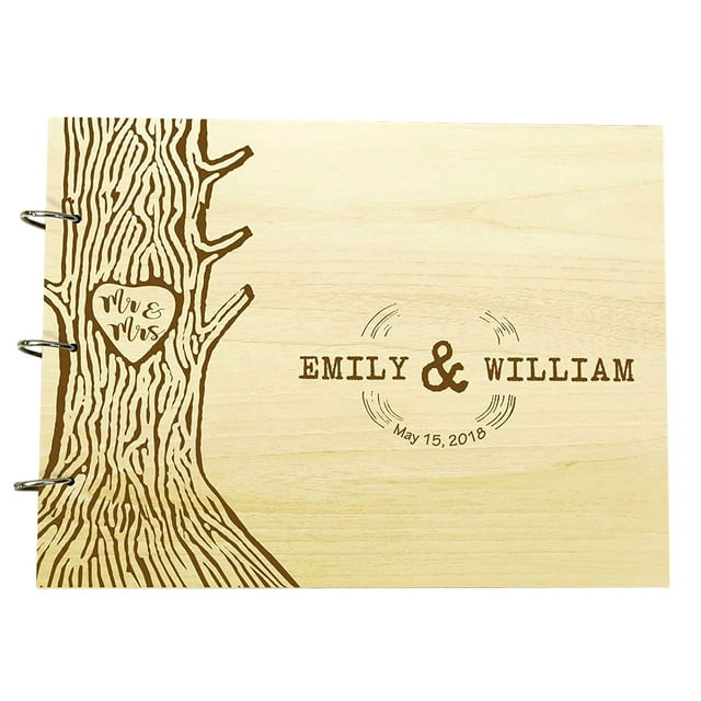 Handmade Rustic Wedding Guest Book Personalized Name Engraved Bride & Groom Advice Book Tree