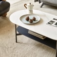 thumbnail image 3 of Coffee table  ceramic Coffee Table, MDF painting  Double Layer  Coffee Table for Living Room, white ceramic and Coffee Brown Bottom Shelf, 3 of 5