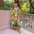 thumbnail image 3 of Women Boho Fruit Cami Long Dress Colorful Plaid Spaghetti Strap Square Neck Flowy Maxi Dress Beach Vacation Sundress, 3 of 7