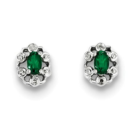 Emerald Loose Gem - Sterling Silver Created Emerald & Diamond Earrings. Gem Wt- 0.42ct (9MM Long x 7MM Wide)