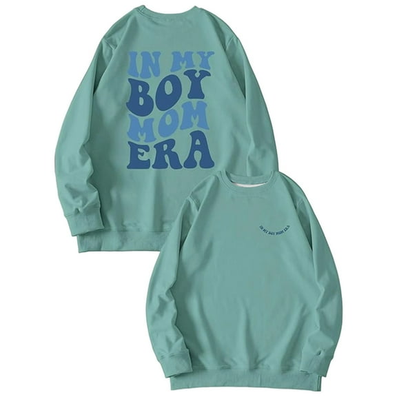 Arlun In My Mom Era Sweatshirts Womens Boy Mama Fashion Letter Printed Hoodless Sweatshirts Mother Day Long Sleeve Back Large Graphic Crewneck Pullover Tops Light Green XL