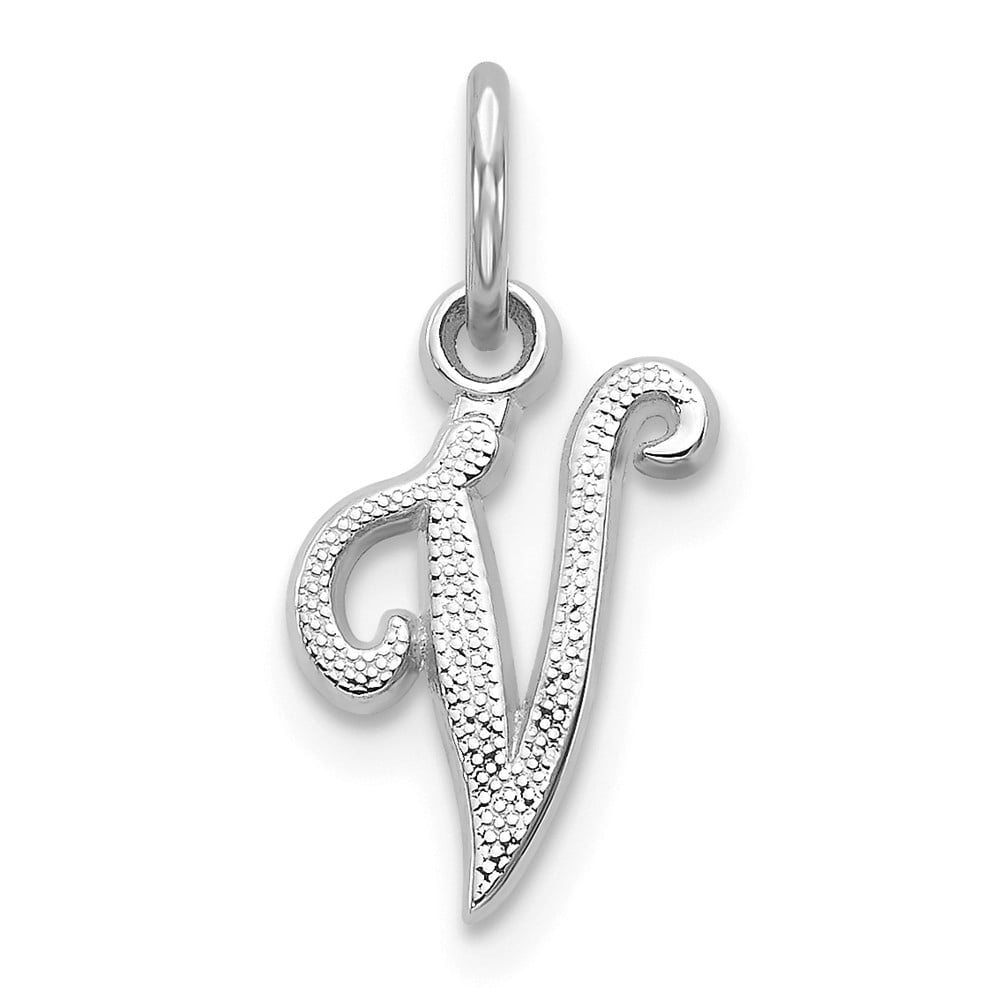 Solid 14k White Gold Casted Initial Letter V Alphabet Charm Pendant