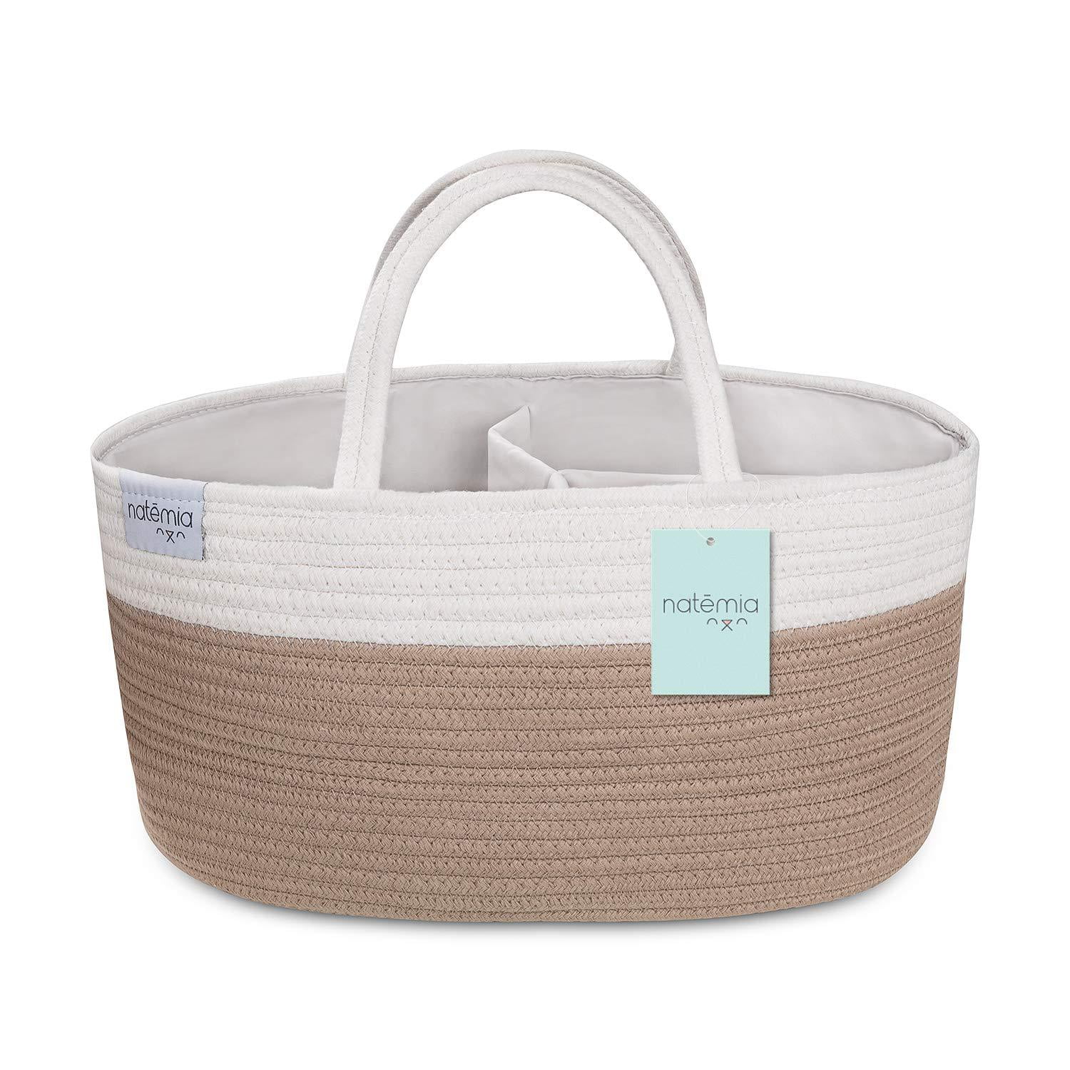 Baby Shower Toy Baby Diaper Caddy Organizer,100% Canvas Pure Cotton Rope Portable Storage Basket & Car Organizer With Handle And Divider For Diaper 