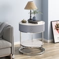 thumbnail image 3 of ASYA Gray End Table with Drawer, 21.65’’ Sofa Side Table, 2-Tier Round Nightstand for Bedroom, Marbling Natural Stone & Chrome, 3 of 10
