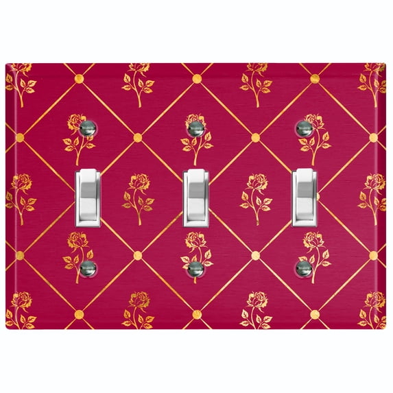 Metal Light Switch Plate Cover Elegant Yellow Tufted Rose Burgundy Damask DAM080