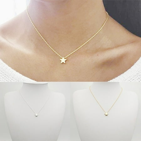 - Obstce Simple Tiny Five Point Star Pendant Women Choker Short Necklace Chain Jewelry
