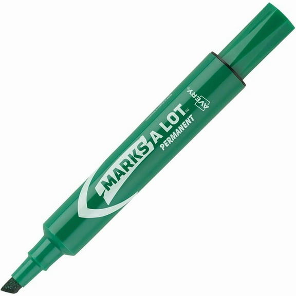 Avery Marks-A-Lot Regular Desk-Style Permanent Marker, Chisel Tip, Green, Dozen