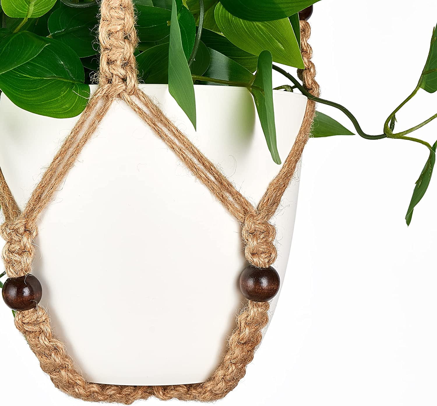NANAHuang Fake Hanging Plant with Pot, Artificial Plants for Home Decor Indoor Macrame Plant Hanger with Faux Vines Hanging Planter Greenery for Bedroom Bathroom Kitchen Office Decor, Ivory (Pothos)