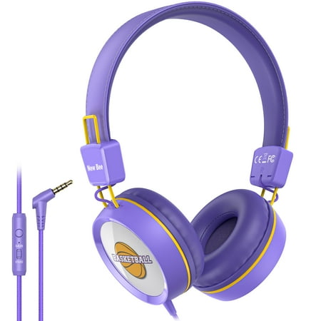 Kids Headphones for Girls, Adjustable On Ear Headphones with Microphone, In-line Volume Control for Chromebook, Laptop, Tablet, iPad (Purple)