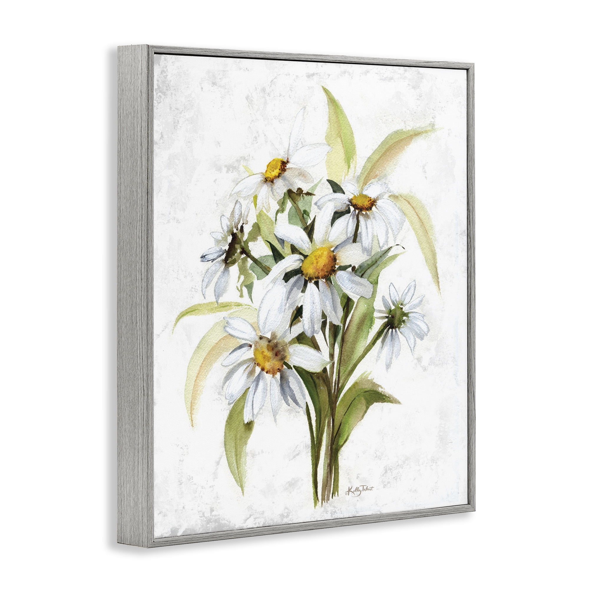 Stupell Industries Simple Daisy Bundle Botanical & Floral Painting Gray Framed Art Print Wall Art, 16 x 20