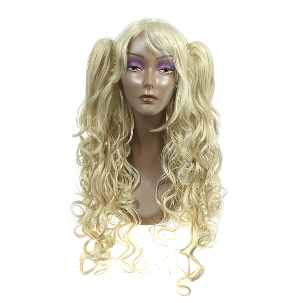 Humano Cabello Pelucas para Mujeres 24"+24" Dorado Tono Rizado Peluca con Peluca Gorra