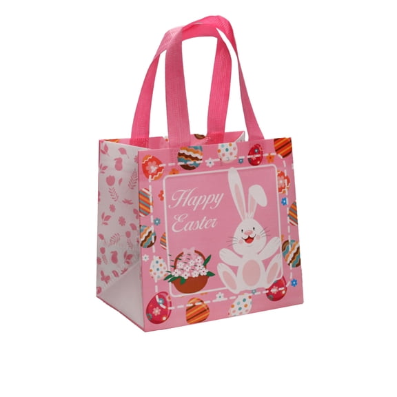 AURIGATE Easter Non-Woven Tote Bags, 8.27×5.91×7.87in Reusable Tote Bags with Bunny & Egg Prints, Spring Holiday Gift Bags for Easter Egg Hunts, Party Favors & Celebrations