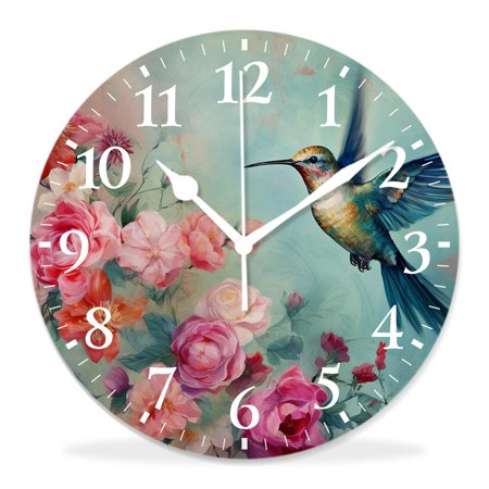 10 Inch Wall Clock Battery Operated Silent Clock Decorative for Office, Kitchen, Outdoor, Living RoomButterfly Bird Flower Elegant