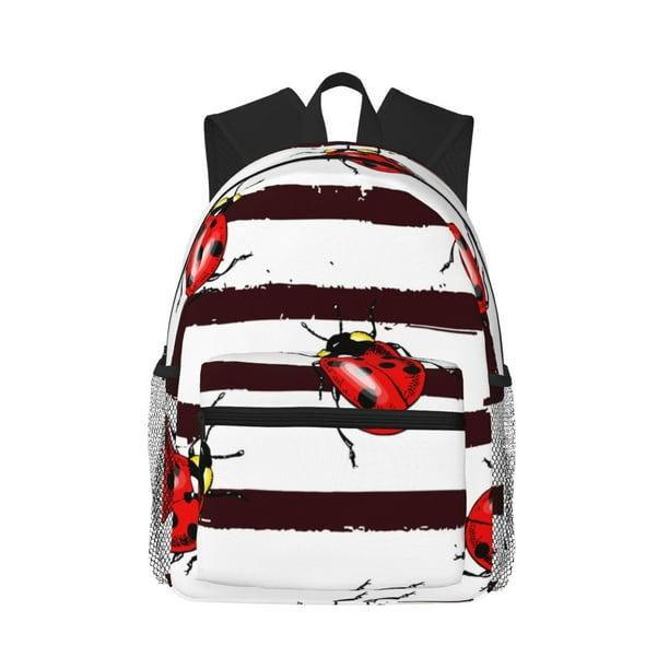 Easygdp Ladybugs on Black and White Striped1 Mochila Casual para Portátil, Mochila para Escuela, Viajes, Negocios