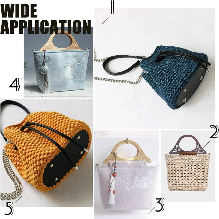 2pcs Wooden Purse Handles with 1pc Leather Crochet Bag Bottom 25cm