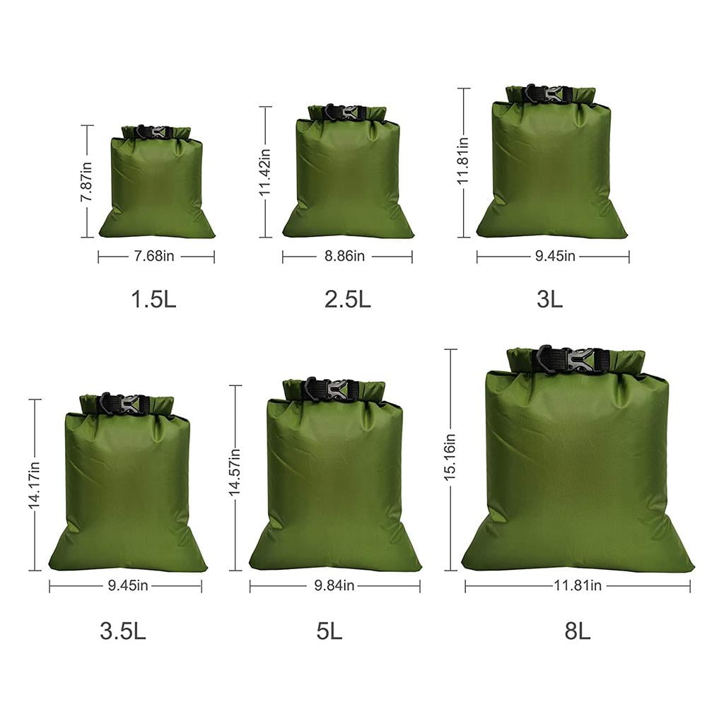 harayaa 6 PCS Waterproof dry bags, dry polyester, dry muti -size canoe bags for kayaking Green