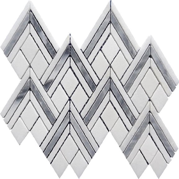 5 pack Gray and White 8.70 in. x 9.90 in. Pike Peak Polished Marble Mosaic Floor and Wall Tile (2.99 sq. ft./Case)