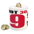 thumbnail image 1 of 30th Birthday Piggy Bank, Forever Young Themed Funny and Humorous Slogan in Pictogram Style, Ceramic Coin Bank Money Box for Cash Saving, 3.6" X 3.2", Red Black and White, by Ambesonne, 1 of 4