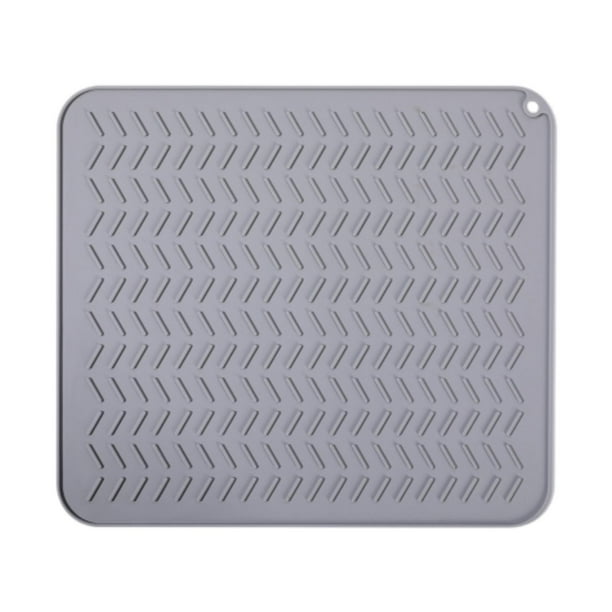 Tapete de silicona para secar platos, almohadilla higiénica, antideslizante, resistente al calor, para encimeras. gris
