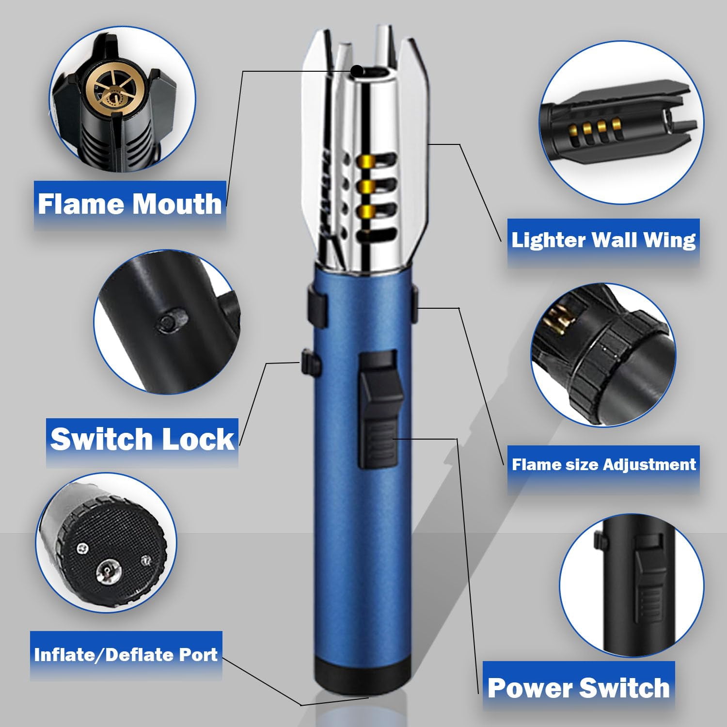 Plasma Lighter, Torch Lighter - Electric Adjustable Windproof Straight Flame with Safety Lock for Candles BBQ