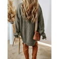 thumbnail image 4 of Women'S Cable Knit Casual Long Sleeve Loose Crew Neck Pullover Mini Sweater Dress Fall Winter Outfits Army Green XL, 4 of 6