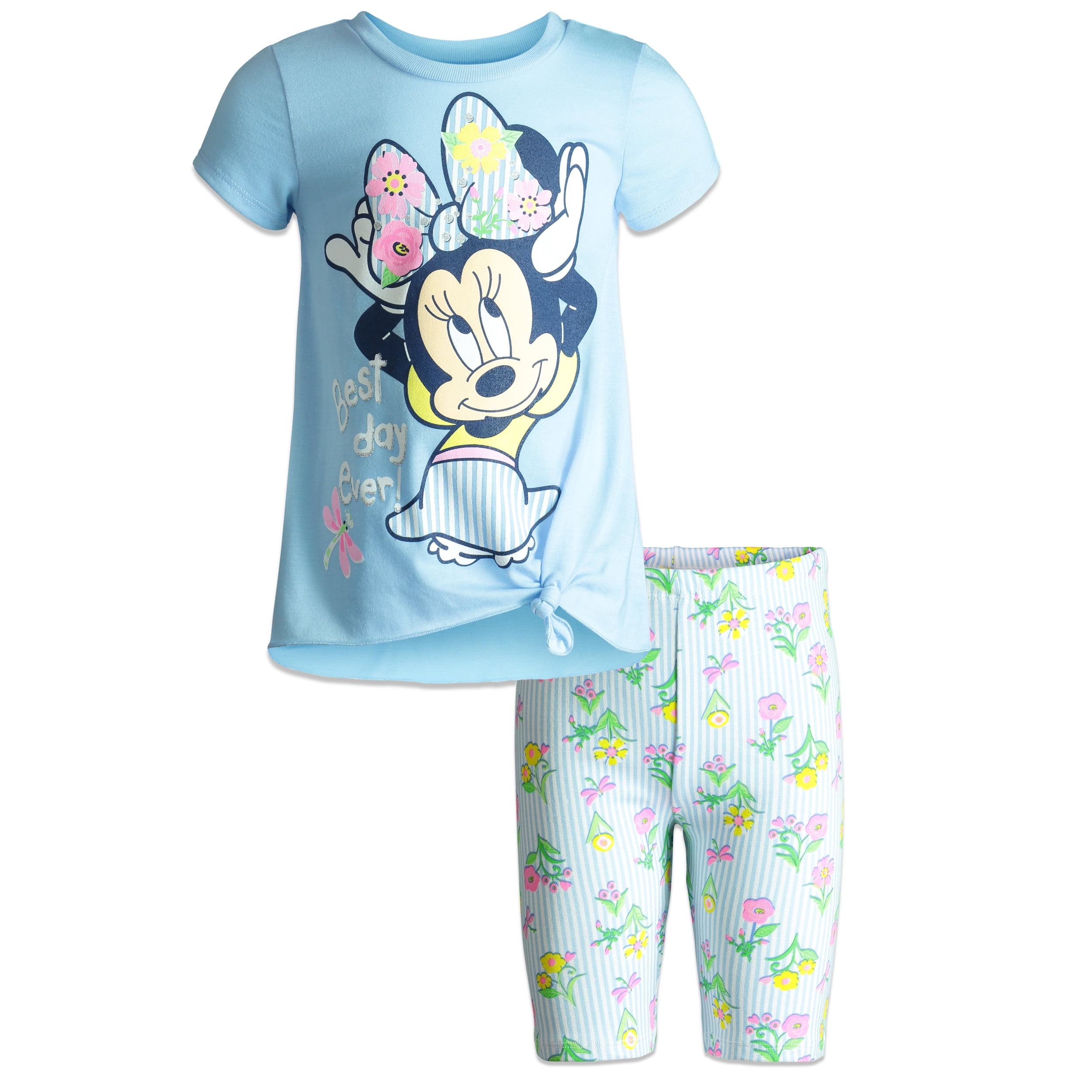 Infant Girl's 2-Piece Short Set Disney Baby Minnie Mouse Top Shirt Bike Shorts 