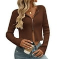 thumbnail image 2 of Annhoo Women's Zipper Sweater Trendy Solid Color Long Sleeve Lapel Crop Tops Loose Outdoor Comfy Casual Fall Winter Shirts, 2 of 7