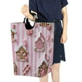 thumbnail image 4 of Yayeee Freestanding Laundry Hamper with Handle Collapsible Large Storage Basket for Clothes, Pink Gingerbread Houses, 4 of 7
