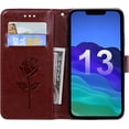 thumbnail image 4 of Wallet Case for iPhone 13 (Not fit iPhone 13 Pro),Classic Rose Flower Pattern Shockproof PU Leather Case with Strong Magnetic Clasp and Card Slots Holder Cover for iPhone 13 MG Coffee, 4 of 16