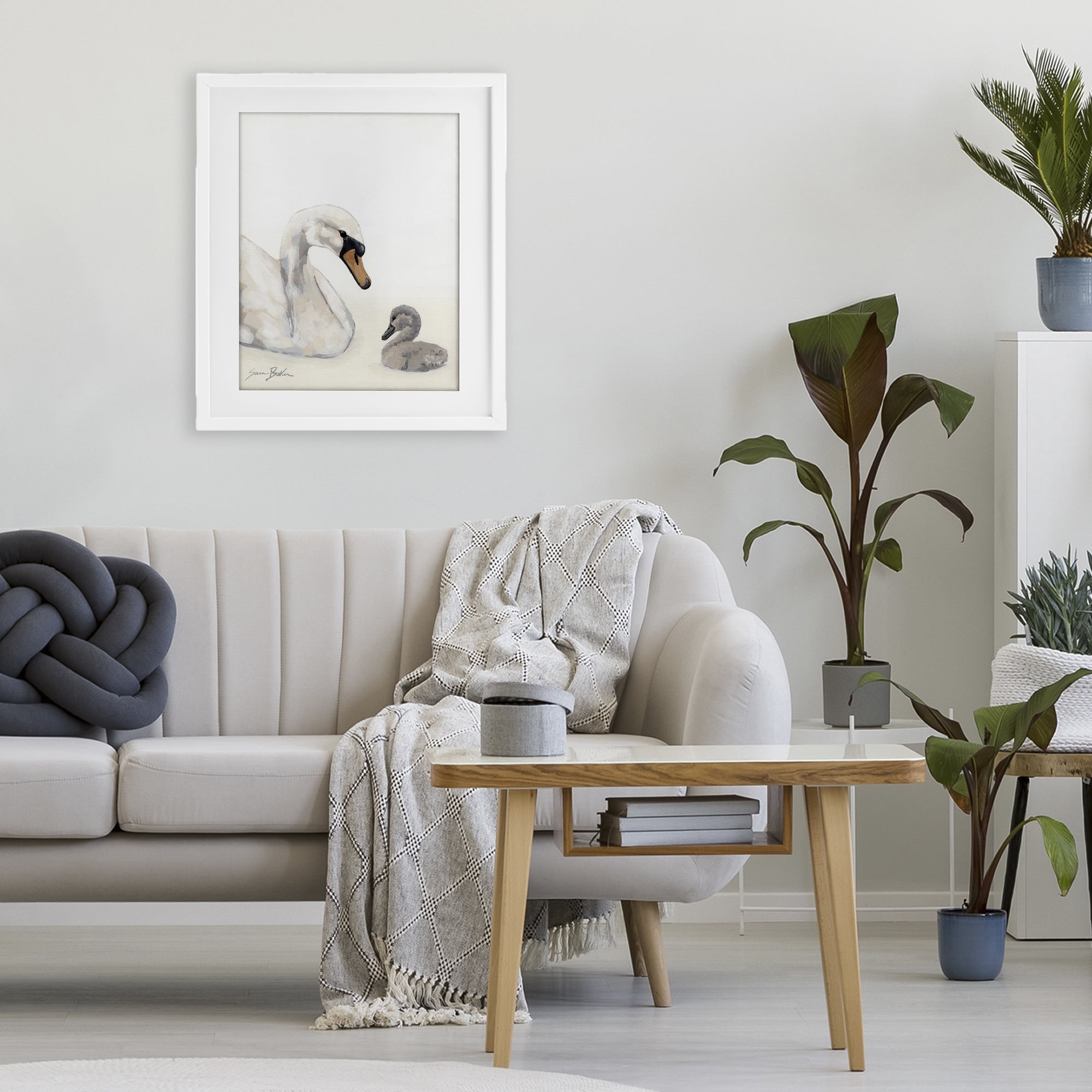 Stupell Industries Mother Swan & Cygnet White Framed Print Under Glass, design by Sara Baker