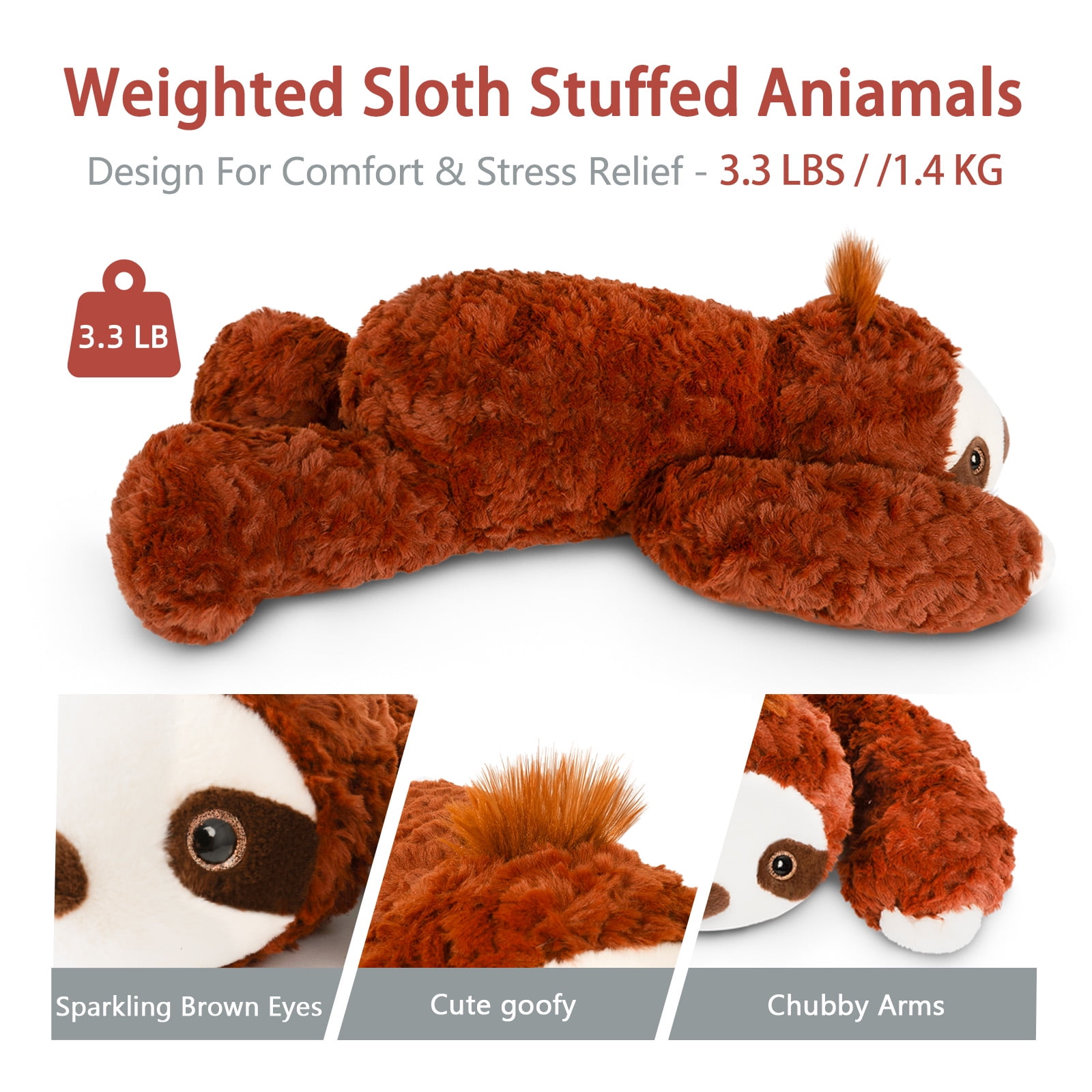 Niuniu Daddy Stuffed Animal Plush Toy, Weighted Sloth, 3.3lb, Soft Faux Fur, 20 Inch
