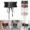thumbnail image 7 of FOCUSNORM Womens Wide Elastic Lace-up Waist Belt Adjustable Leather Cinch Corset Waistband, 7 of 7