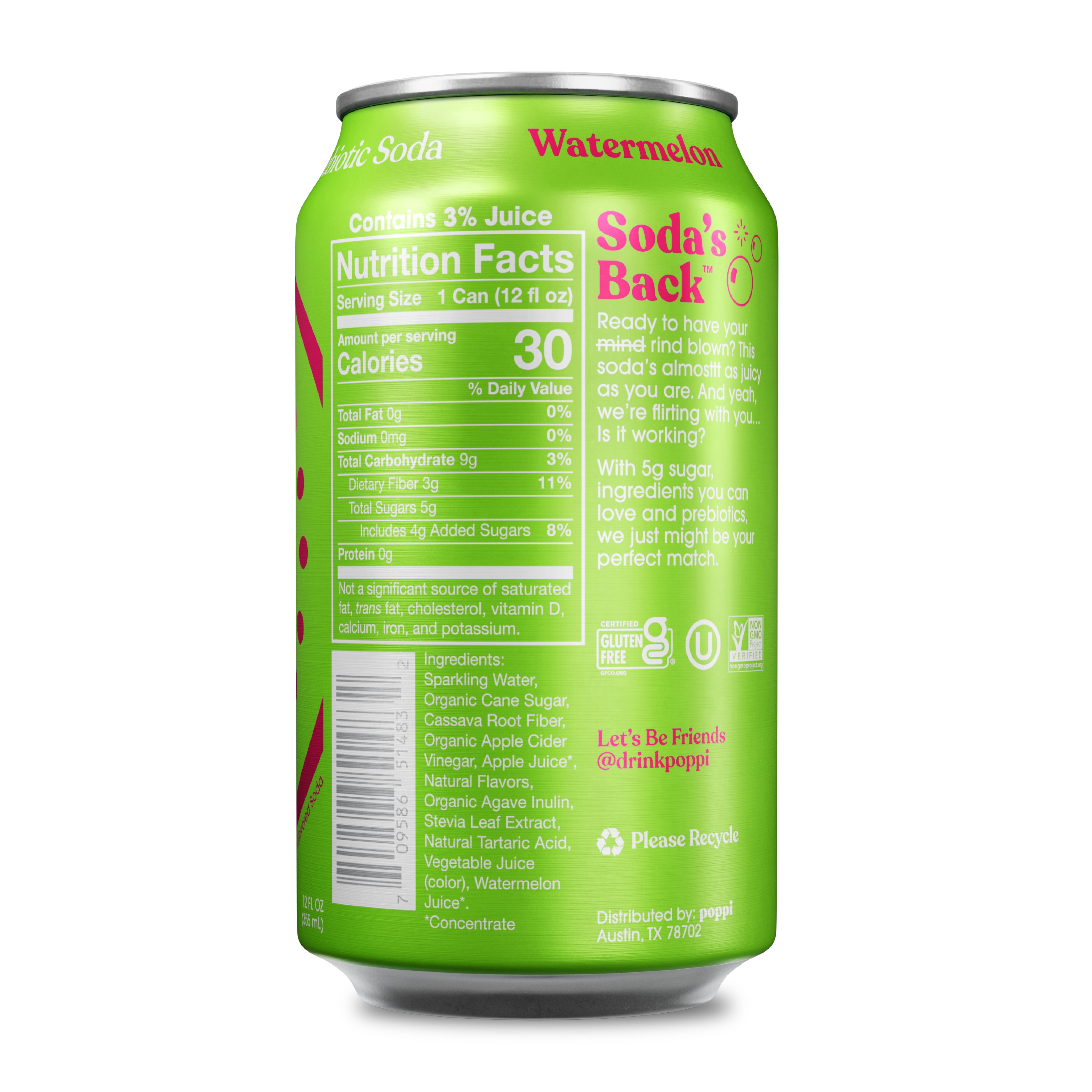 poppi Ginger Lime Prebiotic Soda with 5g Sugar, Prebiotics, Apple