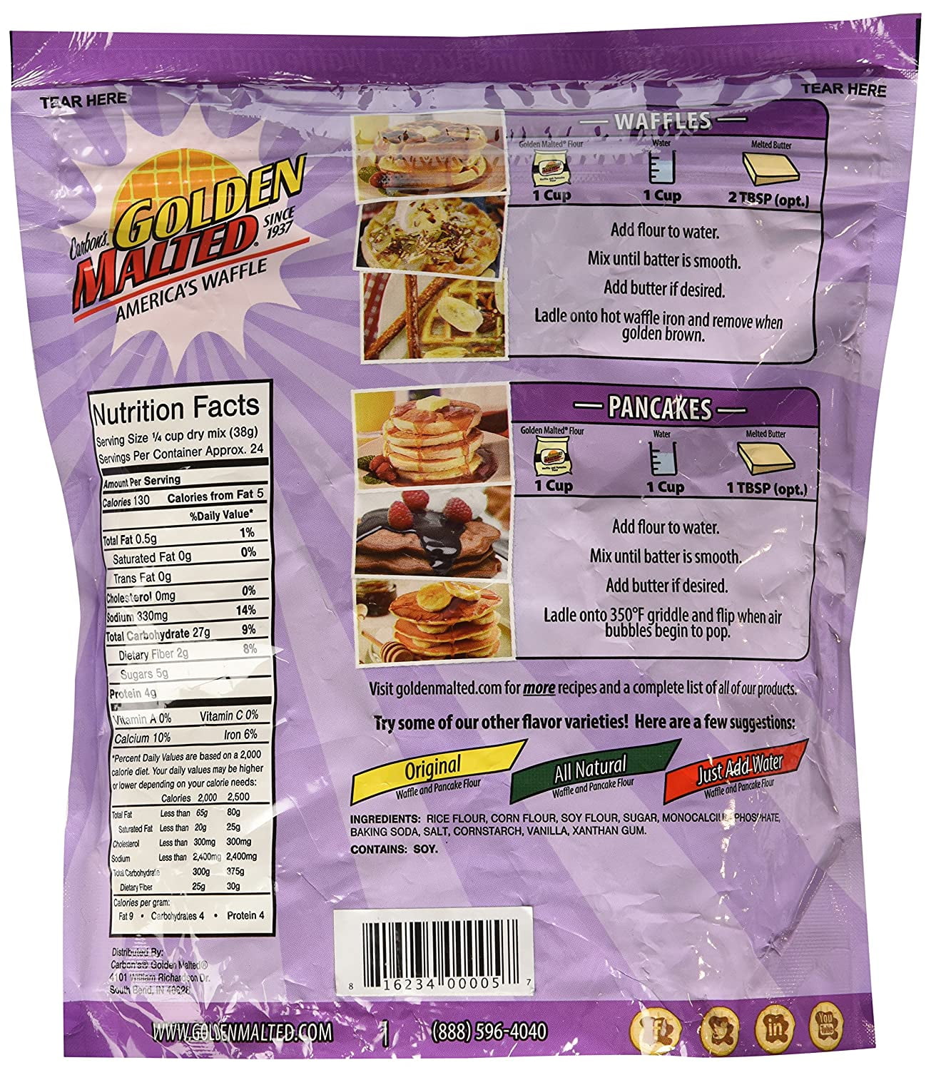 Carbon's Golden Malted Gluten Free Waffle And Pancake Mix, 32 Ounce