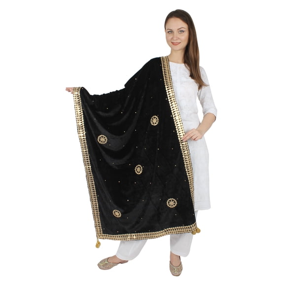 BLACK Velvet Scarf Gota Patti Four Side Work Party Wear Dupatta/Chunni Shawl
