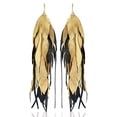 thumbnail image 1 of VANGANIA Aretes largos mujer de plumas Maxi Raven Gold elegantes hechos a mano, 1 of 5