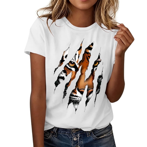 Camisetas de Cuello de la Tripulación de Manga Corta para las Mujeres Divertida Impresión Gráfica Camiseta Humor Tee para el Uso Casual, Poliéster, Lavado a Mano en Frío