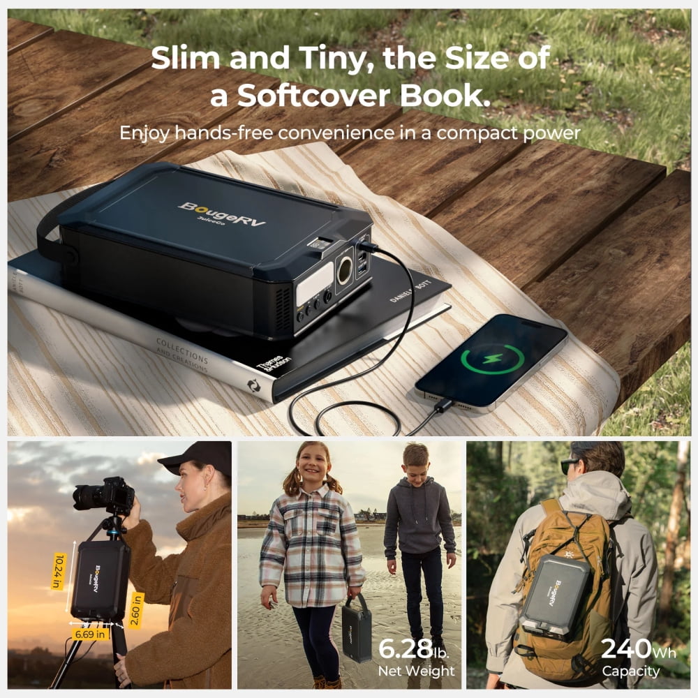 BougeRV JuiceGo 240Wh Portable Power Station, LiFePO4 Solar Generator with AC Outlet, Emergency Power Supply for Outdoor Camping, Travel, Home Backup