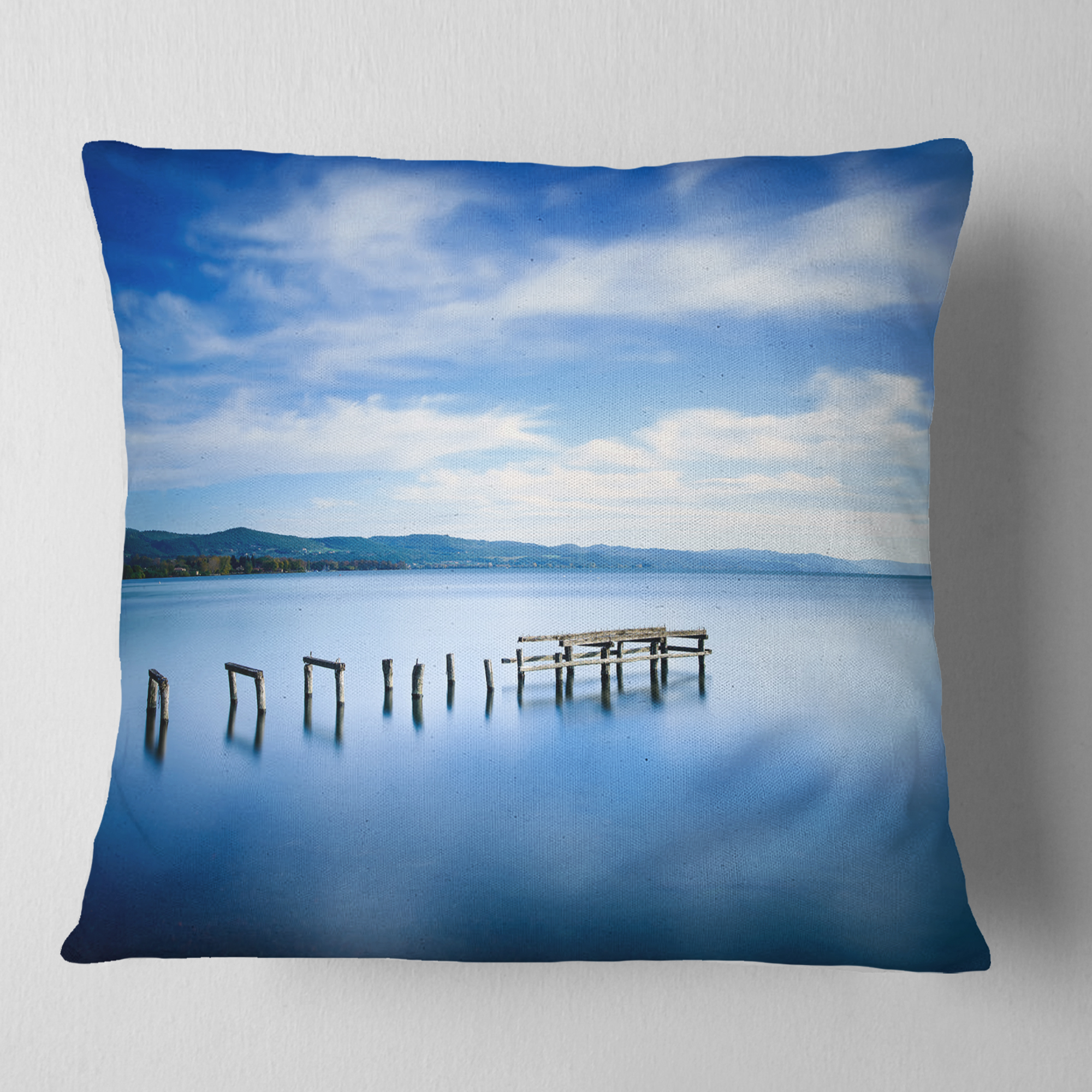Designart White Clouds and Blue Sea - Seascape Throw Pillow - 18x18