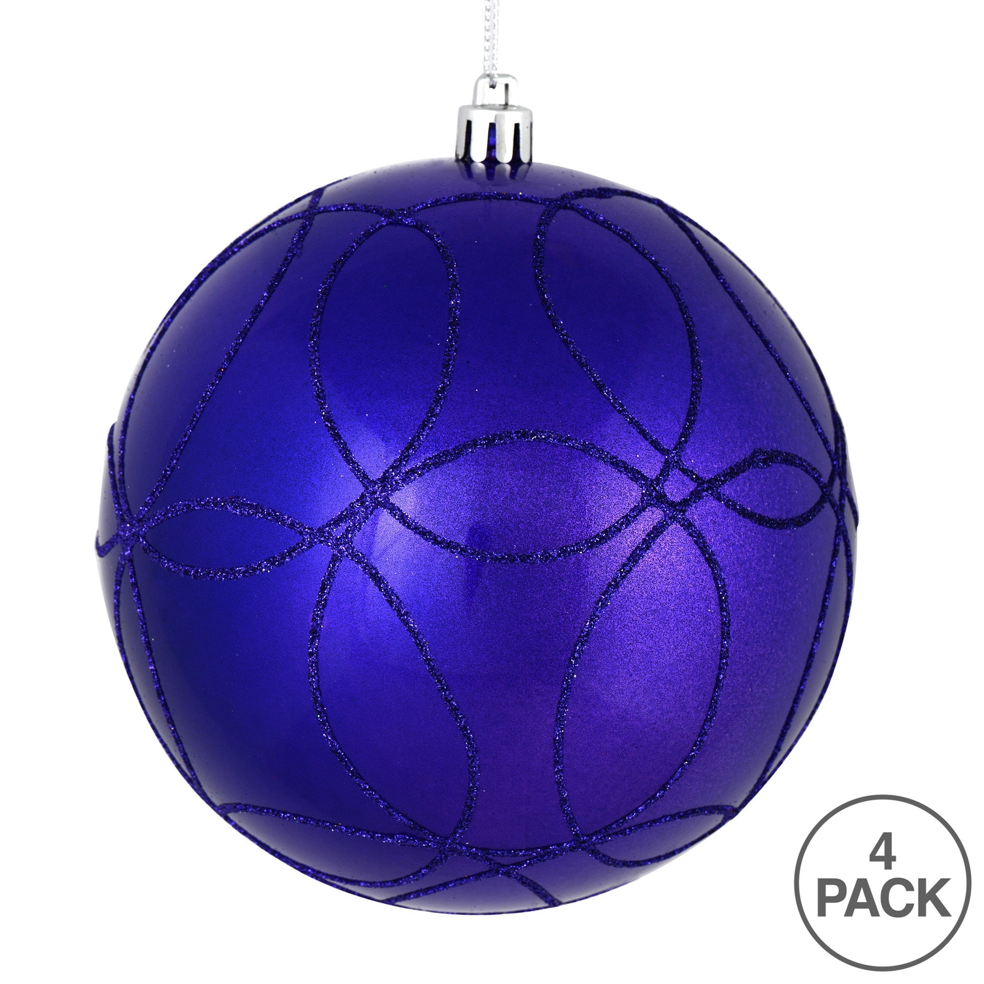 Vickerman 4" Purple Candy Finish Ornament with Circle Glitter Pattern, 4 per Bag