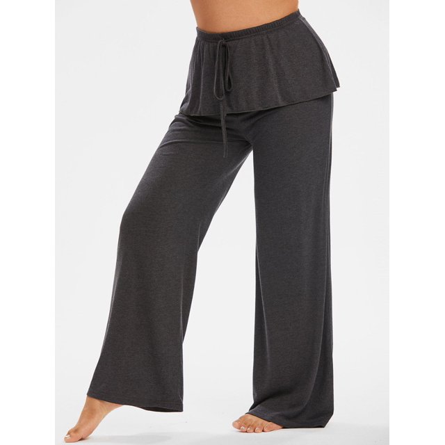 Pantalones de Pierna Ancha Volantes Talla Extra Rosegal Pantalones de talla grande