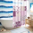 thumbnail image 5 of No Hook Shower Curtain, Boho Purple Flowers Shower Curtains for Bathroom with See Through Top Window, Spring Floral Botanical Patchwork Vintage Waterproof Washable Bath Curtain Stand Up Stall 36"x72", 5 of 9