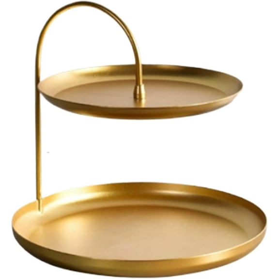 Tiered Round Tray Stand: 2-Tier Round Gold Makeup Organizer with Curved Lip, Tiered Tray Stand for Jewelry,Makeup,Perfume,Necklace,Sunglasses, Room Decor Aesthetic