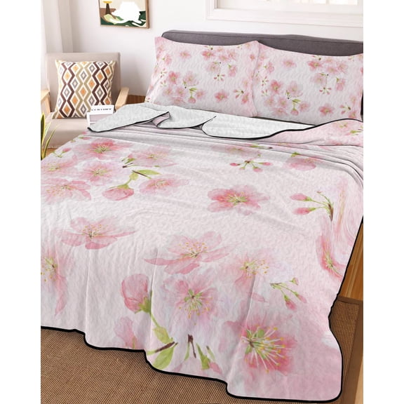 Pink Floral Queen Size Down Alternative Comforter,Lightweight Comforter Quilt Bedding Set with Pillow Shams Modern Farmhouse Aesthetic Shabby Chic Flower Bed Comforter Duvet Insert 90"x96"