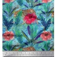 thumbnail image 1 of Soimoi Moss Georgette Fabric Leopard,Tropical Leaves & Floral Printed Fabric 1 Yard 42 Inch Wide, 1 of 3