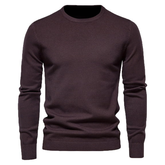 XFYSSS Casual Fashion Men's Solid Color Round Neck Pullover Long Sleeved Loose Base Shirt Top Sweater Round-Neck Sweater