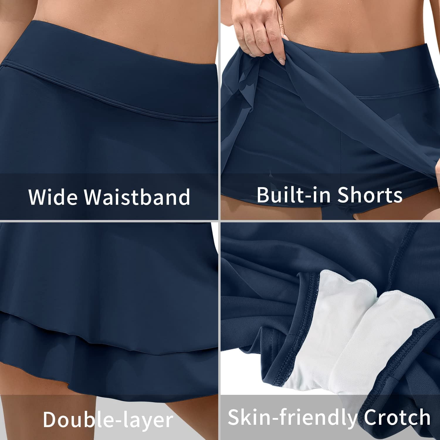 Charmo Womens Swim Skirt Built-in Shorts 2 Layered Ruffled Flowy Swim Bottoms