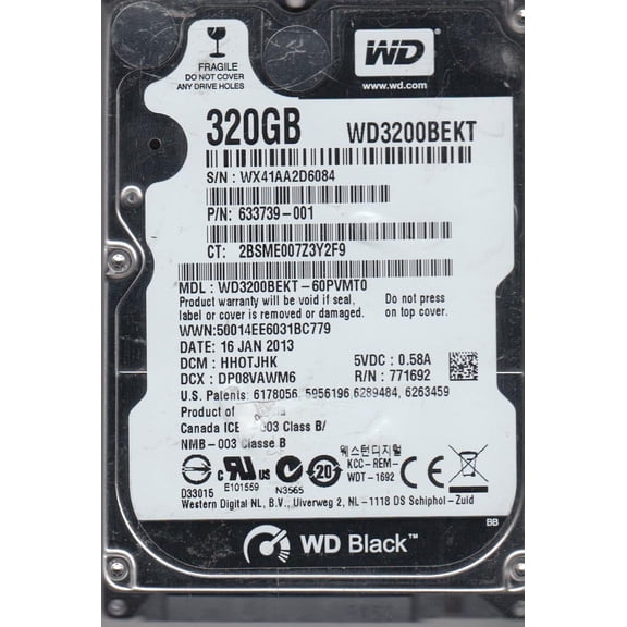 WD3200BEKT-60PVMT0, DCM HHOTJHK, Western Digital 320GB SATA 2.5 Hard Drive