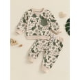 thumbnail image 3 of Toddler Baby Boys Fall Outfits 6 12 18 24 Months 2T 3T 4T Dinosaur Print Pocket Long Sleeve Sweatshirts and Long Pants 2Pcs Clothes Set, 3 of 9